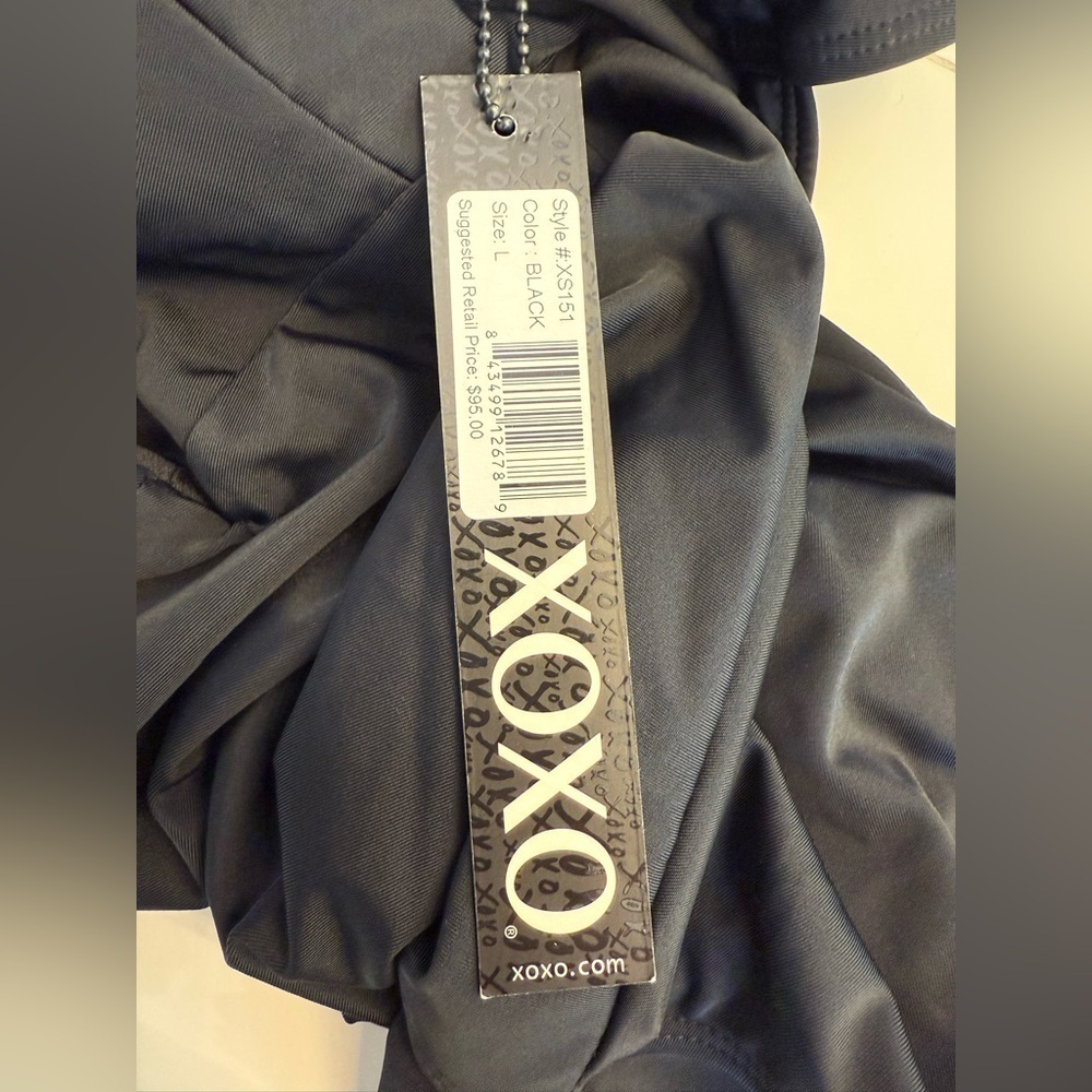 NWT XOXO Black One Piece Swim Suit with feminine detail ruffle Size large - Picture 6 of 7